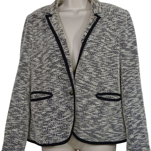 Cartonnier Anthoropologie Black White Tweed Blazer Jacket Women Size 10 Work - Picture 2 of 11